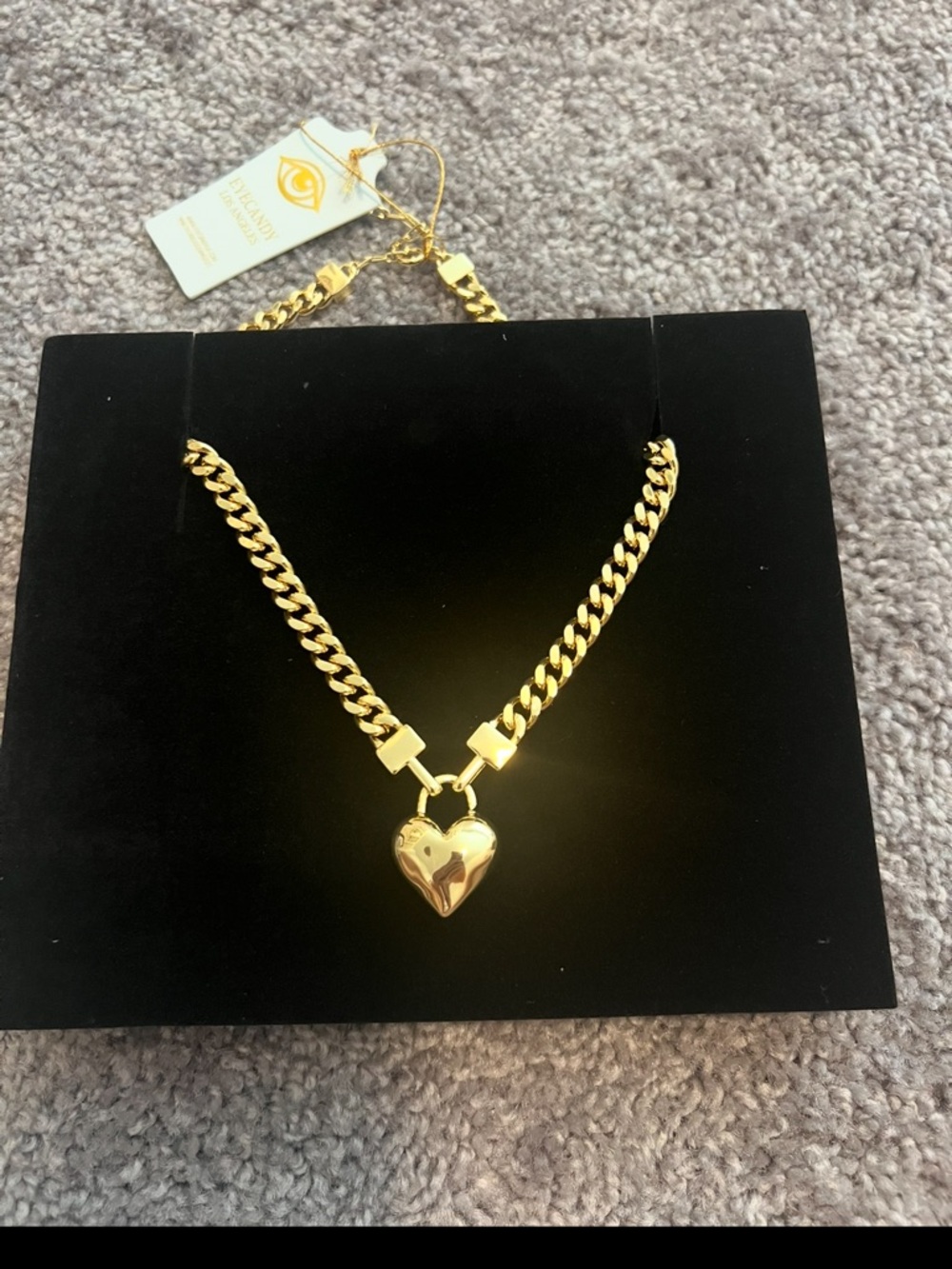 Eye Candy Los Angeles Puffed Heart Link Gold Colored Necklace NIB
